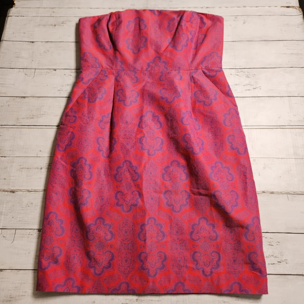 J.Crew Ella Strapless Pink Paisley‎ Jacquard Sheath Dress Size 12 NWT Cocktail
